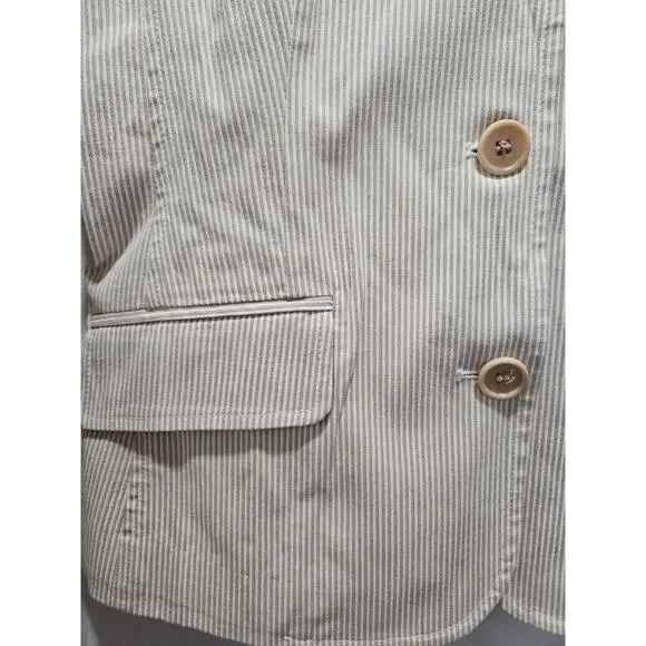 Vintage Theory White Beige Pinstripe Cotton Women's Blazer Size 6 Neutral Jacket - Picture 4 of 11